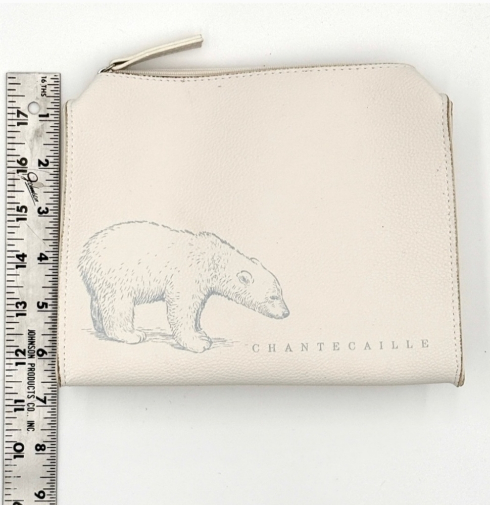 Chantecaille Cosmetic Bag w/PolarBear image Leak-proof Itailian Leather NWOT